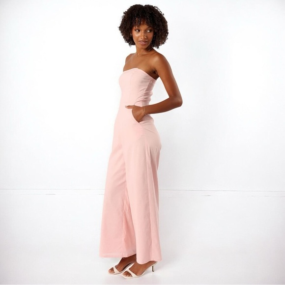 🌻NEW w.Tags Petal & Pup Jodie Pale Pink Strapless Jumpsuit Size Large - Picture 6 of 12